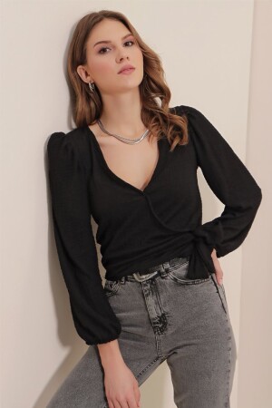 0441 Anvelop Örme Bluz - Siyah - 2