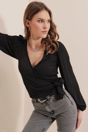 0441 Anvelop Örme Bluz - Siyah - 3