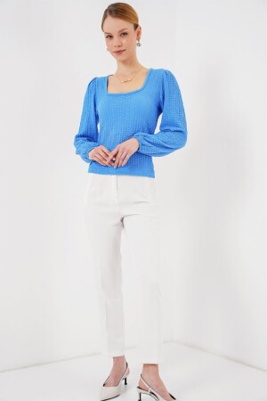 0442 Uzun Kollu Bluz - Saks - 2