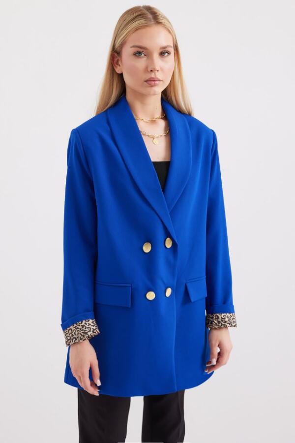 0704 Düğme Detaylı Blazer Ceket - Saks - 1