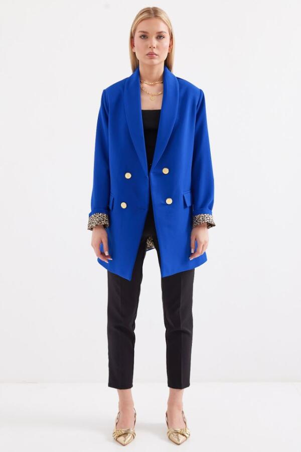 0704 Düğme Detaylı Blazer Ceket - Saks - 2