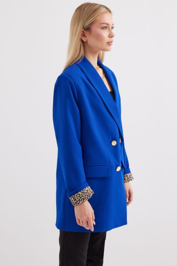 0704 Düğme Detaylı Blazer Ceket - Saks - 3