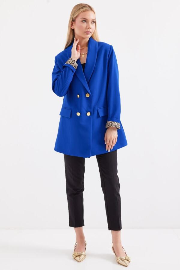 0704 Düğme Detaylı Blazer Ceket - Saks - 4