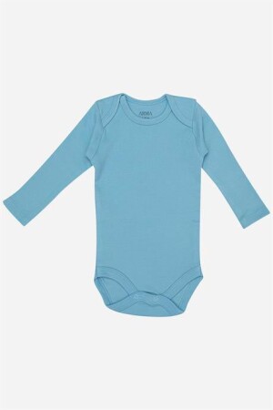 %100 Organik Pamuk 3'lü Mavi Uzun Kollu Bebek Çıtçıtlı Zıbın Body - 2
