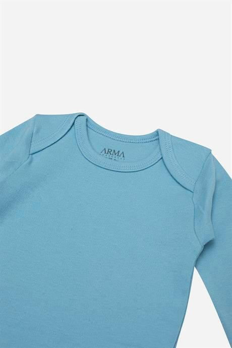 %100 Organik Pamuk 3'lü Mavi Uzun Kollu Bebek Çıtçıtlı Zıbın Body - 3