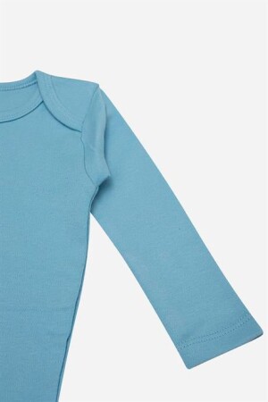 %100 Organik Pamuk 3'lü Mavi Uzun Kollu Bebek Çıtçıtlı Zıbın Body - 4