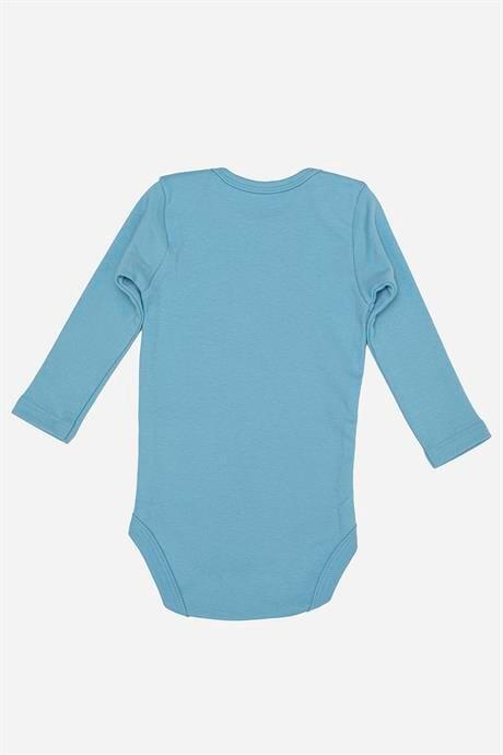 %100 Organik Pamuk 3'lü Mavi Uzun Kollu Bebek Çıtçıtlı Zıbın Body - 5
