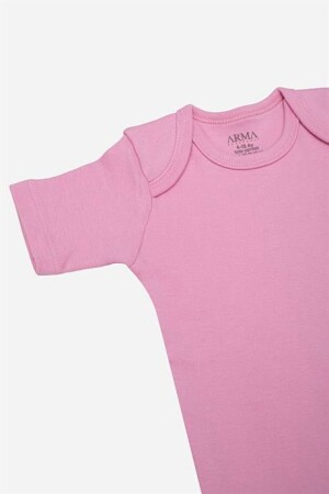 %100 Organik Pamuk 3'lü Pembe Kısa Kollu Bebek Çıtçıtlı Zıbın Body - 3