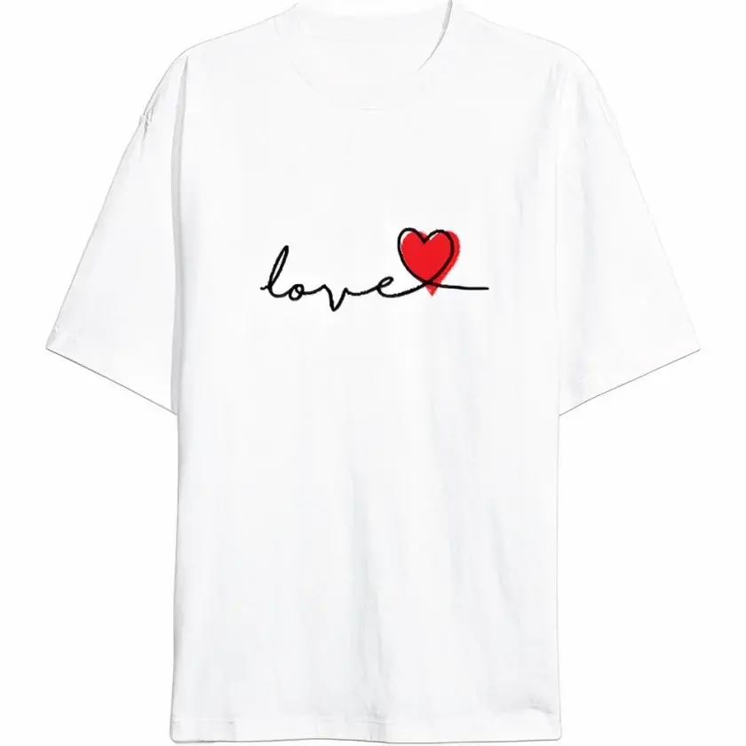 14 Şubat Tişört Sevgililer Günü İçin Özel Tasarım Love Baskılı T-shirt - Beyaz - 1