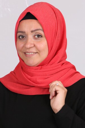 17132 Çizgili Simli Şal - Nar Çiçeği - 1