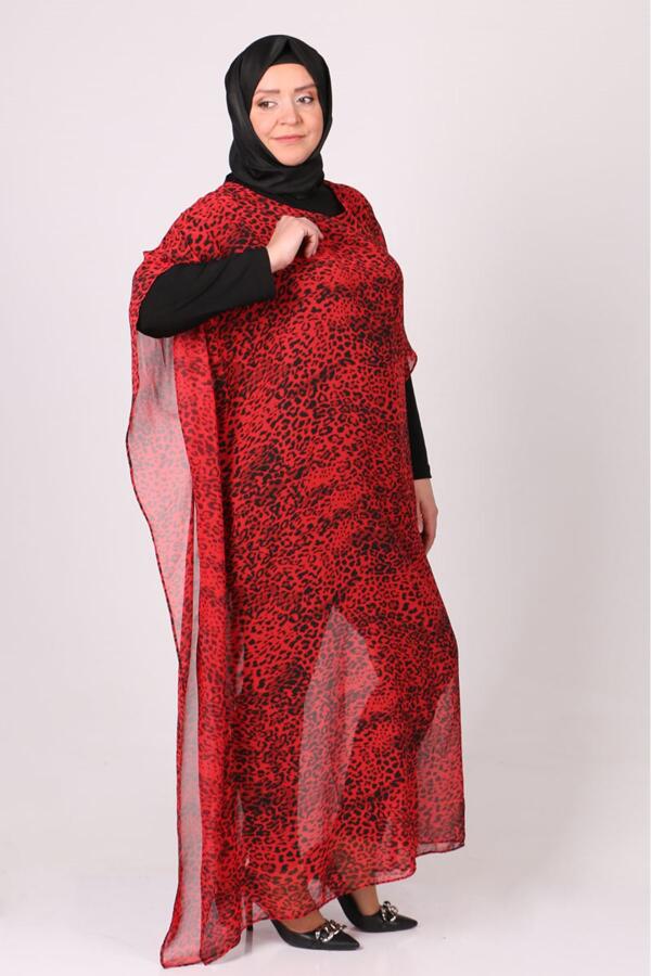 1719 Büyük Beden Pareo - Kırmızı Leopar - 3