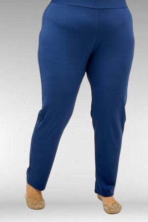 1727 Büyük Beden Uzunkol Tesettür Mayo Takım - Göz Desen İndigo-İndigo - 3