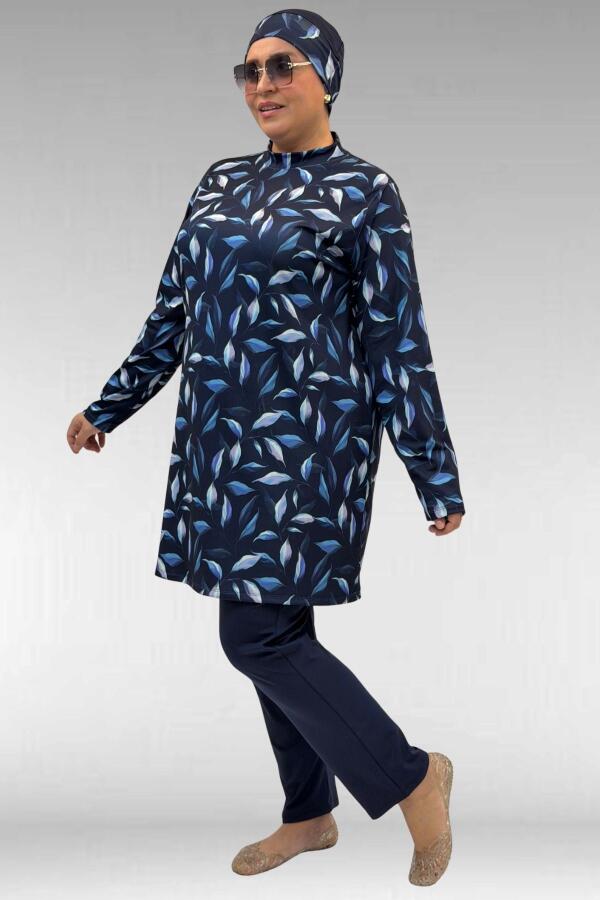 1727 Büyük Beden Uzunkol Tesettür Mayo Takım - Laci Yaprak Desenli-Laci - 2