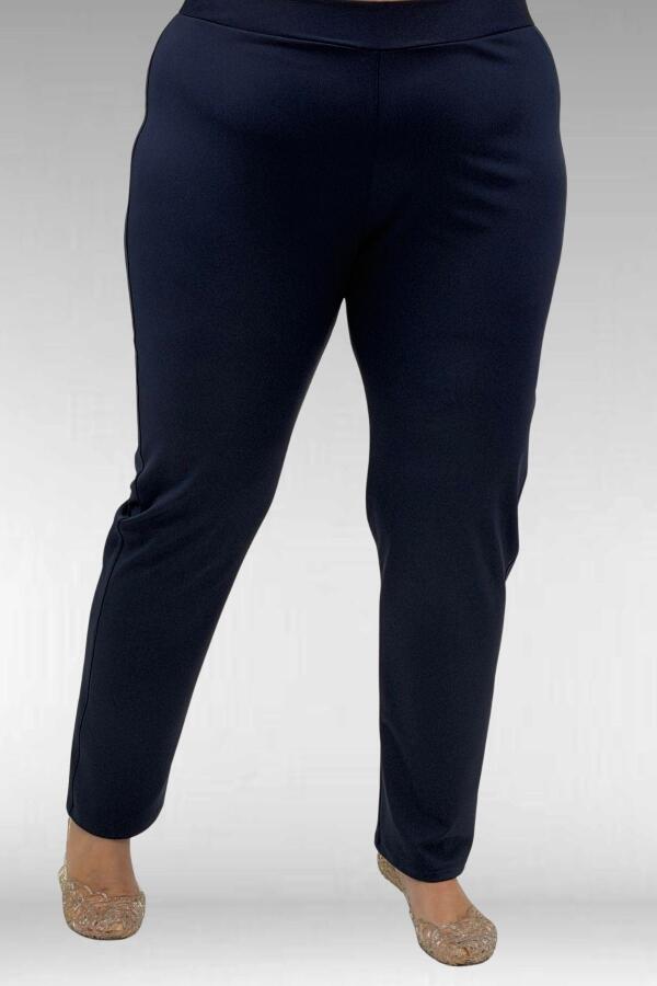 1739 Büyük Beden Önü Taş Baskılı Uzunkol Tesettür Mayo - Lacivert - 3