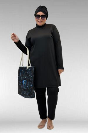 1740 Büyük Beden Düz Renk Tesettür Mayo - Siyah - 