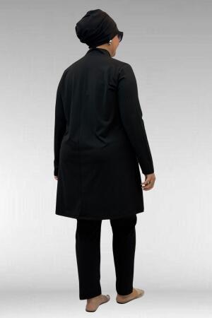 1740 Büyük Beden Düz Renk Tesettür Mayo - Siyah - 3