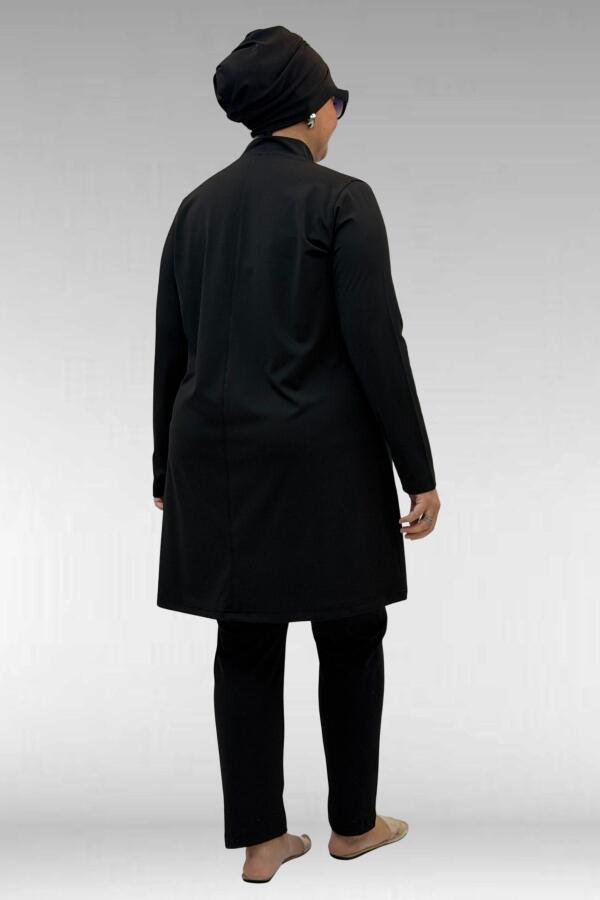 1740 Büyük Beden Düz Renk Tesettür Mayo - Siyah - 3