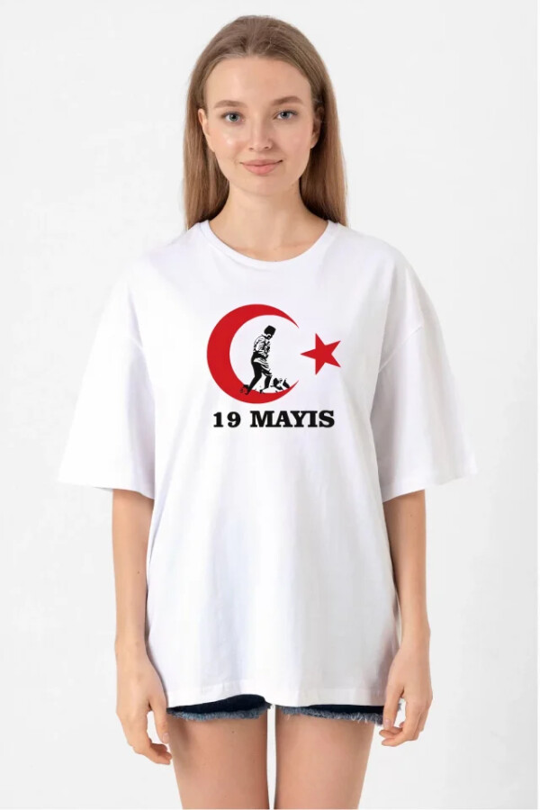 19 Mayıs 20/1 Baskılı T-shirt - Beyaz - ANGELINO BuyukBedeniz