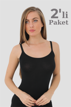 2 Adet Siyah Bambu Kadın PAngelinok Askılı Atlet - 1