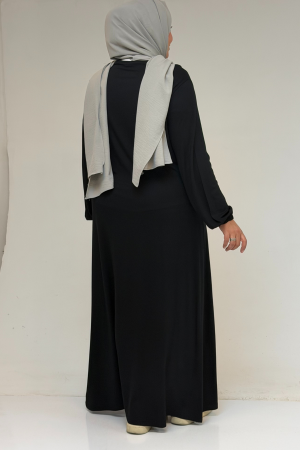 22008 Büyük Beden Kolu Lastikli Penye Elbise - Siyah - 3