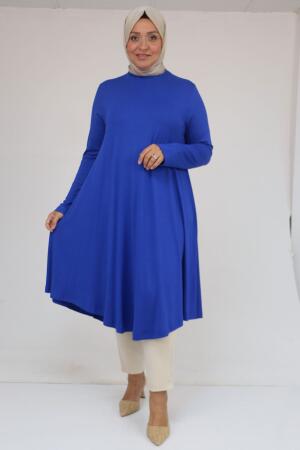 28016 Büyük Beden Penye Mevlana Tunik - Saks - 2
