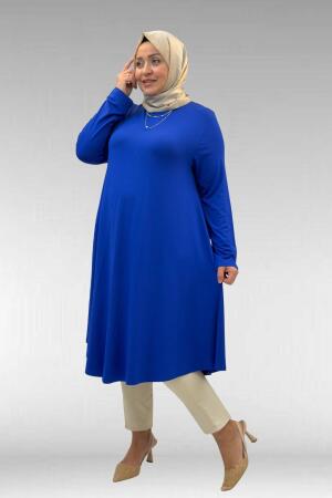 28016 Büyük Beden Penye Mevlana Tunik - Saks - 3