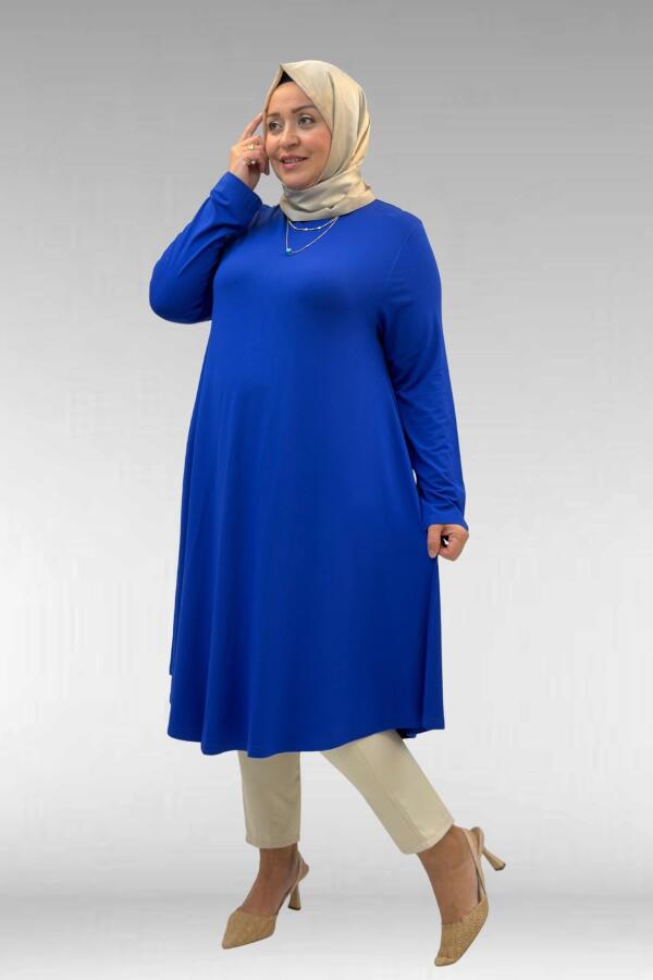 28016 Büyük Beden Penye Mevlana Tunik - Saks - 3