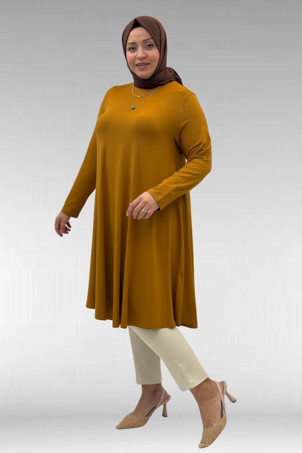 28016 Büyük Beden Penye Mevlana Tunik - Tütün - 1