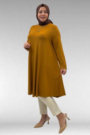 28016 Büyük Beden Penye Mevlana Tunik - Tütün - 3