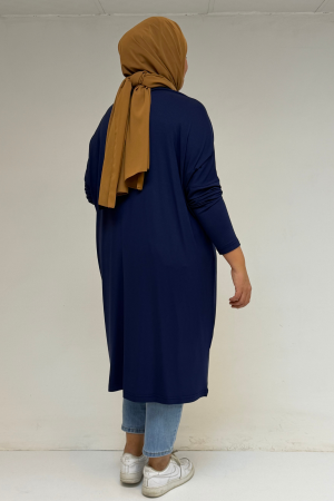 28092 Büyük Beden Düşük Kol Penye Tunik - İndigo - 3