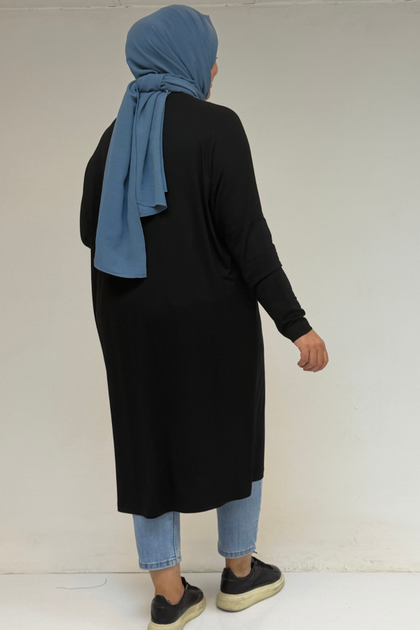 28092 Büyük Beden Düşük Kol Penye Tunik - Siyah - 3