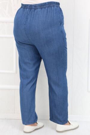 29001 Büyük Beden Dar Paça Kot Pantolon-Koyu Mavi - 3