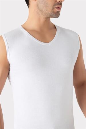 2'li Paket Erkek Beyaz V Yaka Kolsuz Tişört Atlet Pamuklu Likralı Esnek ve Yumuşak Kumaş - 2
