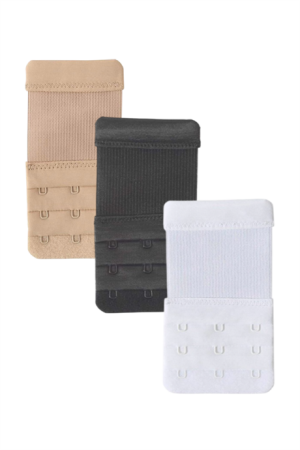 3 Adet Beyaz Siyah Ten Lastikli Sütyen Uzatma Agrafı Geniş 3 Kancalı Ek Aparat - 1