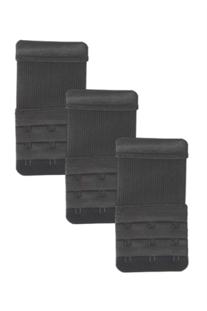 3 Adet Siyah Lastikli Sütyen Uzatma Agrafı Geniş 3 Kancalı Ek Aparat - 1