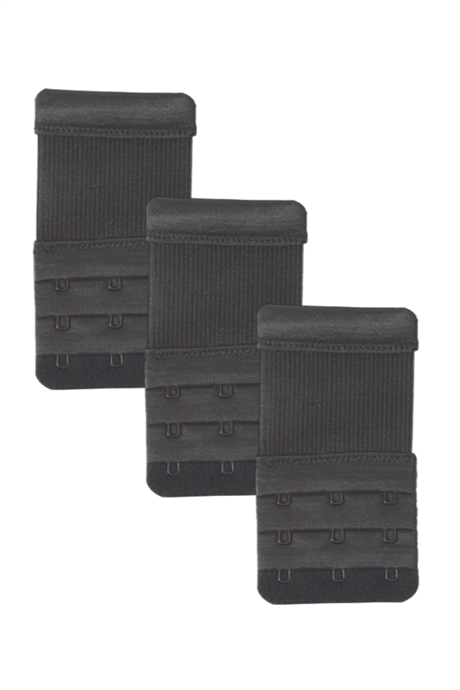 3 Adet Siyah Lastikli Sütyen Uzatma Agrafı Geniş 3 Kancalı Ek Aparat - 1