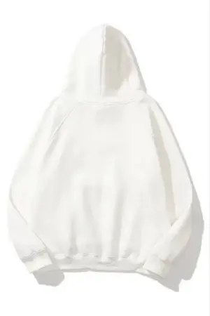3 İplik Pamuklu Unisex Kapşonlu Sweetshirt - Beyaz - ANGELINO BuyukBedeniz (1)