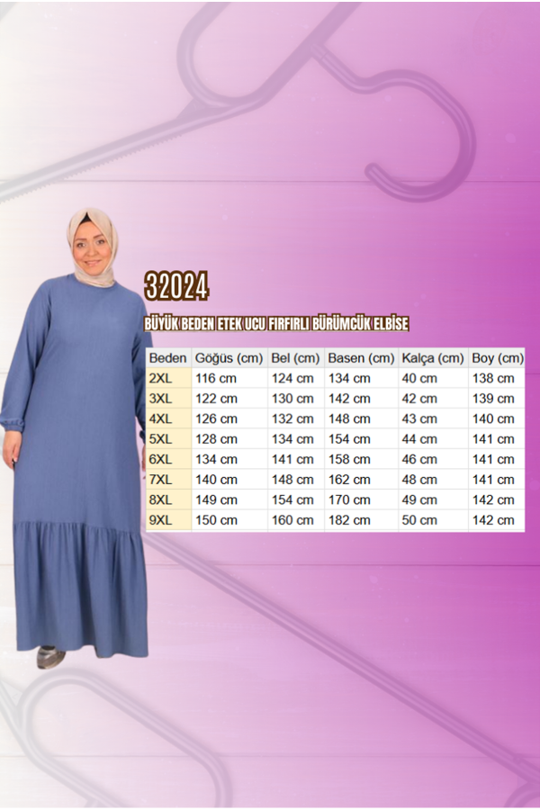 32024 Büyük Beden Etek Ucu Fırfırlı Bürümcük Elbise - Taba - 2