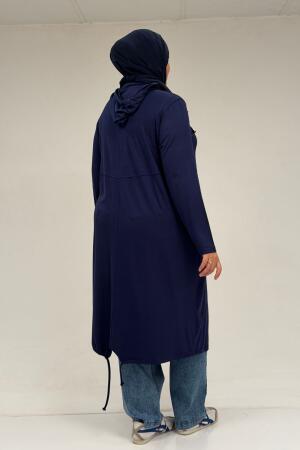 33008 Büyük Beden Fermuarlı Penye Kap - Lacivert - 3