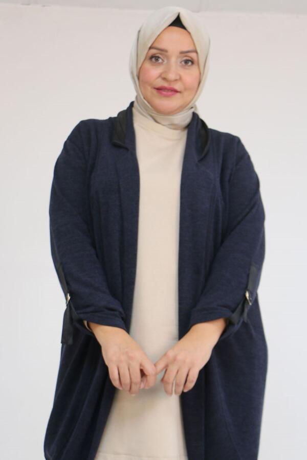 33056 Büyük Beden Petek Triko Waterport Detaylı Ceket - Lacivert - 1