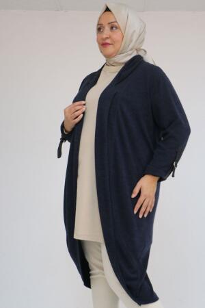 33056 Büyük Beden Petek Triko Waterport Detaylı Ceket - Lacivert - 3