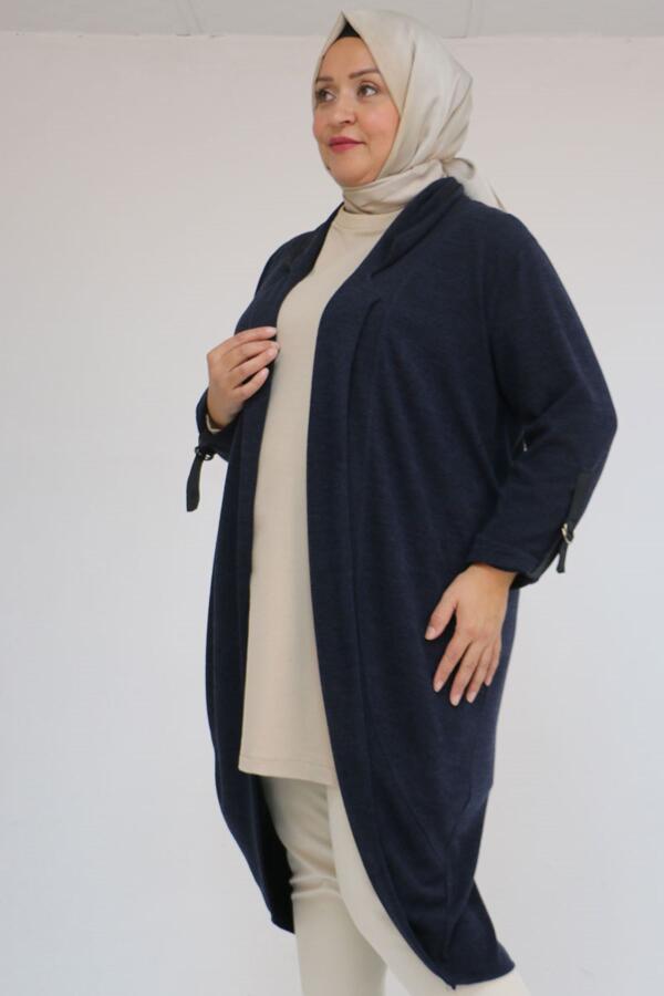 33056 Büyük Beden Petek Triko Waterport Detaylı Ceket - Lacivert - 3