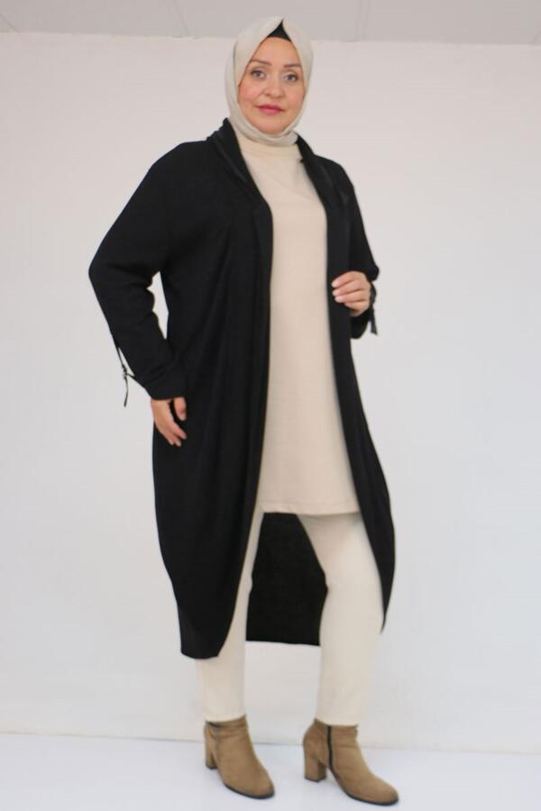 33056 Büyük Beden Petek Triko Waterport Detaylı Ceket -Siyah - 1