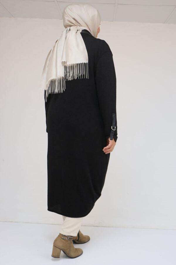 33056 Büyük Beden Petek Triko Waterport Detaylı Ceket -Siyah - 3