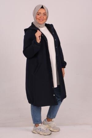 33095 Büyük Beden Çıtçıtlı Altı Lastikli Üç İplik Kap - Lacivert - 3