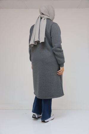 33096 Büyük Beden Fermuarlı Üç İplik Kap - Antrasit - 3