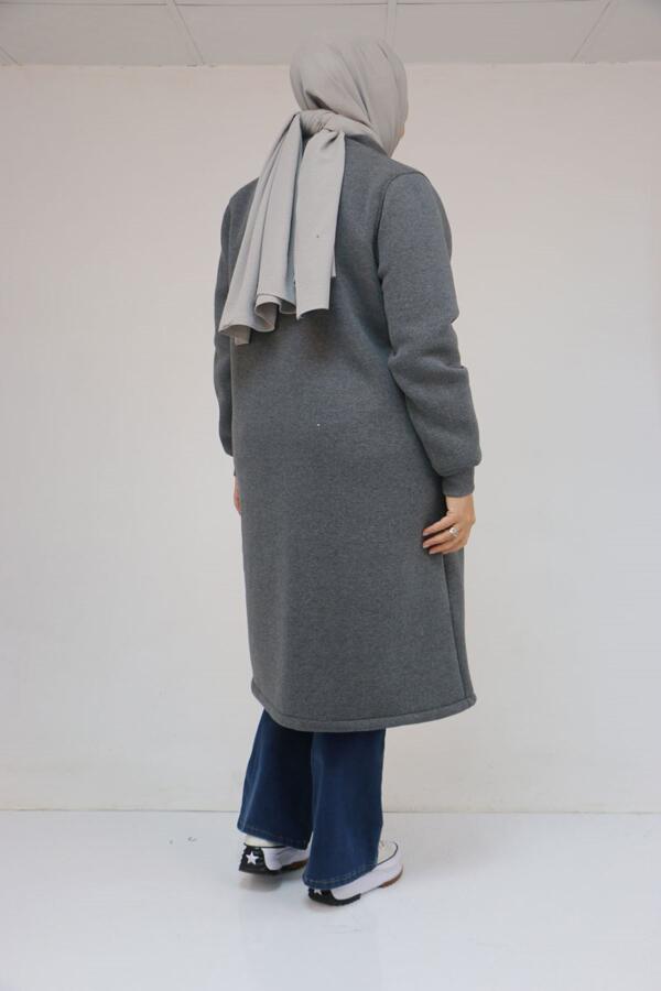 33096 Büyük Beden Fermuarlı Üç İplik Kap - Antrasit - 3