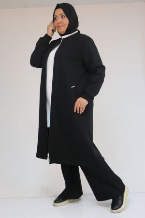 33096 Büyük Beden Fermuarlı Üç İplik Kap - Siyah - (1)