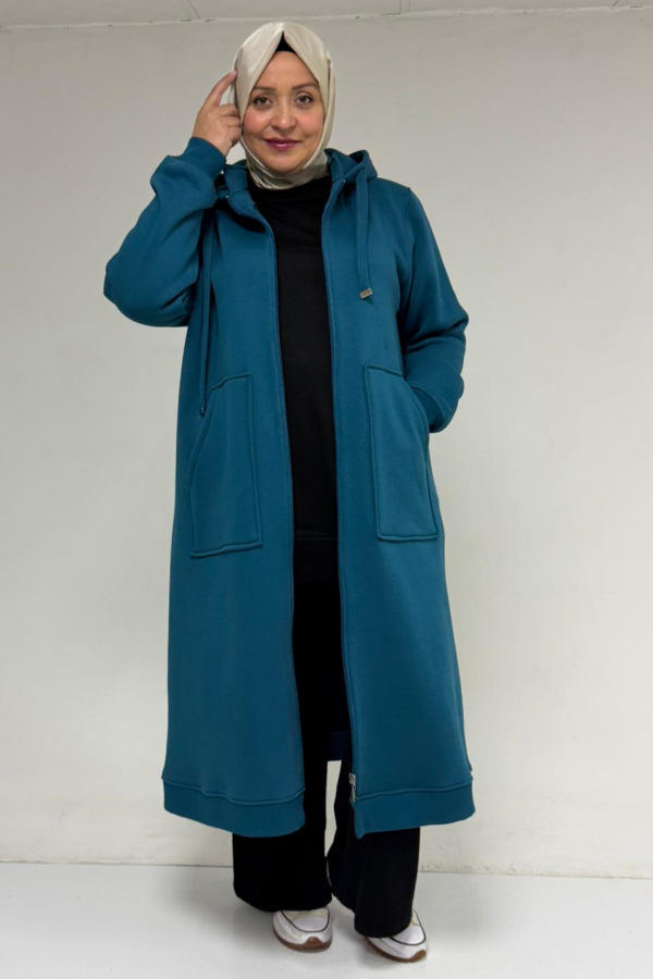 33103 Büyük Beden Fermuarlı Üç İplik Kap - Petrol - 3