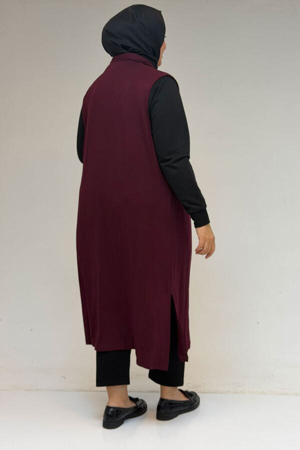 34000 Büyük Beden Penye Giy-Çık Yelek - Bordo - 3